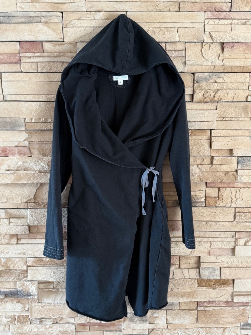 Stewart + Brown Charcoal Black Organic Cotton Wrap Hooded Coat Size M